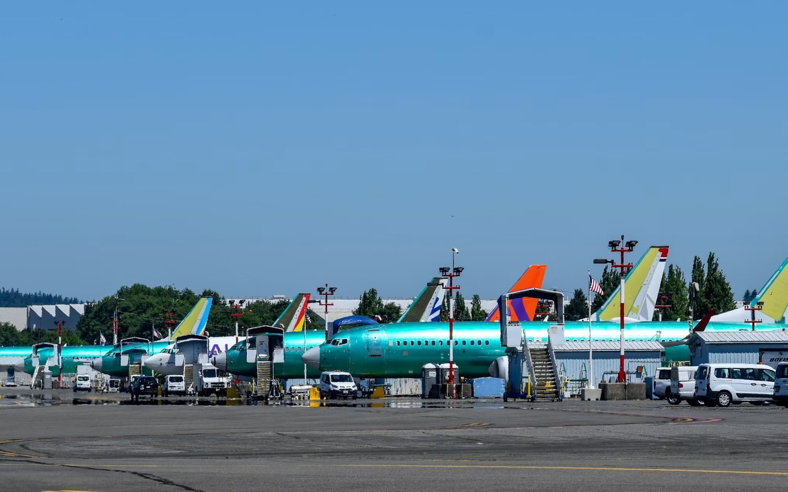 New aircraft lined up on the delivery ramp at the factory